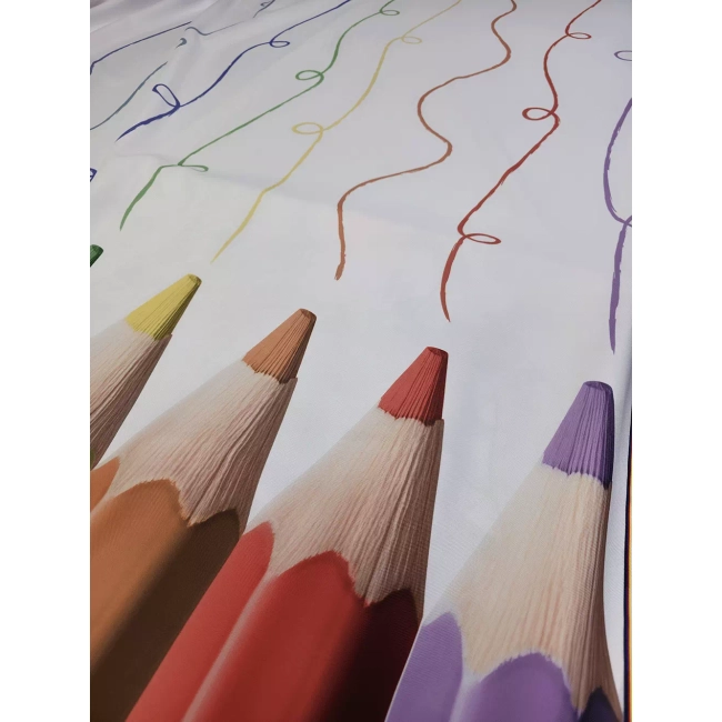 Materiał na zasłony dla dzieci – „Kredki” sama tkanina: 155x270 cm, gruba półzaciemniająca